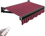 Patio Retractable Awning Outdoor Electric with Remote Control Manual Crank Handle Sunshade Shelter for Patio Door and Window Stripes 3x2.5m