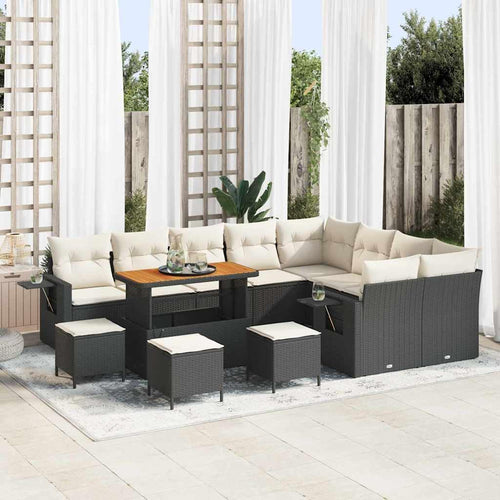 Garden Sofa Set Poly Rattan with Cushion Black Cream 13-Piece Outdoor Lounge Furniture for Garden Patio Balcony Weatherproof Modular Cosy Space Saving with Storage Function