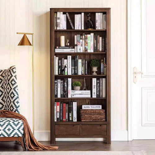 Book Shelf Open Bookcase Solid Wood Bookcase Modern Nordic Oak Bookshelf Storage Shelf Simple Walnut for Living Room, Home Office, Bedroom(A1)