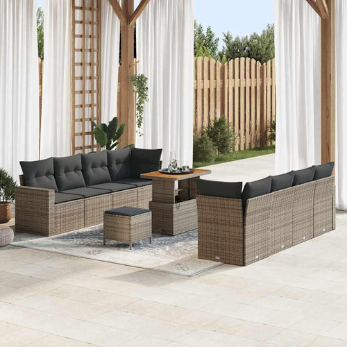 Garden Sofa Set 12-Piece Grey Poly Rattan with Cushions Weatherproof Lounge Furniture for Garden Balcony Patio Modular Corner Couch with Storage Space, Comfortable Outdoor Sofa with Aluminium