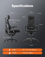 LiberNovo PRO AirFlow Dynamic Ergonomic Office Chair, Desk Chair with Active AirFlow Seat Ventilation, 2 Ventilation Speeds, 5 Recline, Built-in Spine Stretch, for Home Office, Graphite 48cm