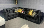 New Penal Lilly Black Plush Velvet 4 Seater Corner L-Shape Comfy Sofa