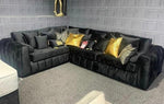 New Penal Lilly Black Plush Velvet 4 Seater Corner L-Shape Comfy Sofa