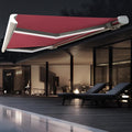 Patio Electric Retractable Awning w/LED Light, Sunshade Shelter with Manual Crank Handle & Remote Control, Outdoor Canopy for Deck Balcony Yard, 78.7x59in