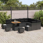 Garden Sofa Set with Cushions, 12-Piece Black Poly Rattan, Weatherproof, Outdoor Lounge Furniture for Garden, Balcony, Patio with Storage Space and Polyester Filling, Modular, Easy Care