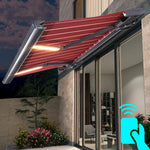 Motorized Patio Awning Retractable Electric with Remote Control LED Lights - UV Rain Protection Shade