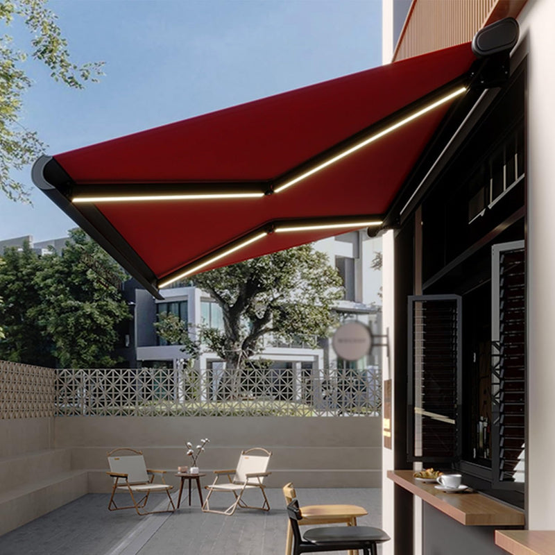 Patio Retractable Sun Shade Awning with LED Lights, Electric Waterproof Sun-Proof Aluminum Frame Garden Awning for Yard Deck Balcony