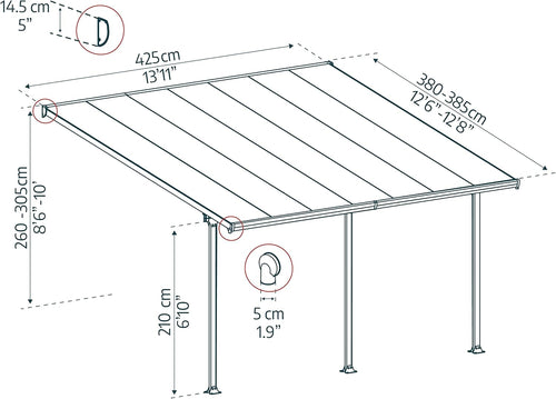 Canopia by Palram Feria Aluminium Patio Canopy 4 x 4.2 Polycarbonate Twin-Wall Panels Pergola 425 x 385 cm Grey for Roofing Your Patio