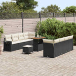 Garden Sofa Set with Cushions 11-Piece Black Cream Poly Rattan Weatherproof Modular for Garden Patio Balcony with Height-Adjustable Table and Storage Compartments Comfortable Lounge Furniture