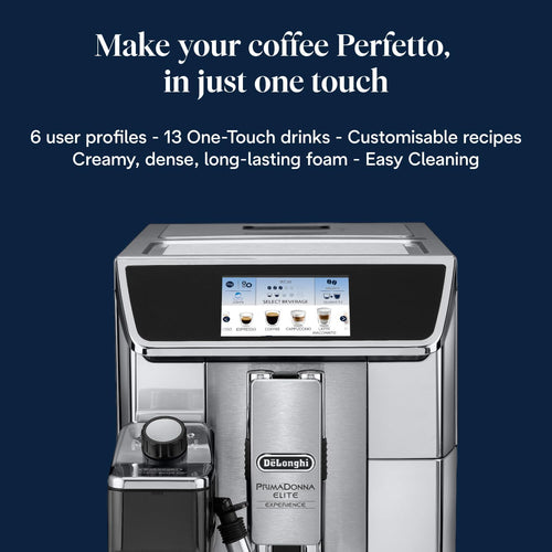 De'Longhi Primadonna Elite Experience ECAM650.85.MS Automatic Bean to Cup Coffee Machine, Stainless Steel, 1450 W, 1 Liter, Silver [Energy Class A]