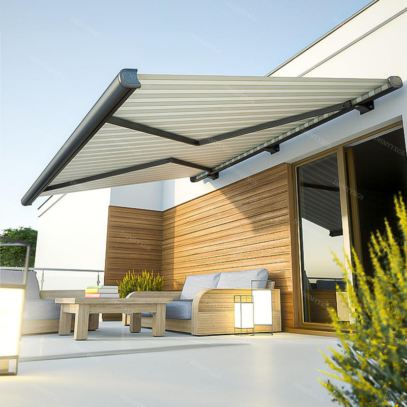 Outdoor Motorized Retractable Sun Shade Awning Electric Adjustable Aluminum Wall Mounted for Patio Deck Balcony Yard Various Sizes