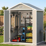 Outdoor Resin Storage Shed 6x4.4 FT, Gizoon Upgraded Waterproof Outside Sheds Storage with Floor Window Lockable Door Included, Plastic Sheds for Backyard Garden Patio Lawn Tools, Grey