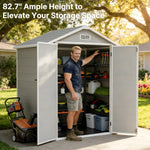 Outdoor Resin Storage Shed 6x4.4 FT, Gizoon Upgraded Waterproof Outside Sheds Storage with Floor Window Lockable Door Included, Plastic Sheds for Backyard Garden Patio Lawn Tools, Grey
