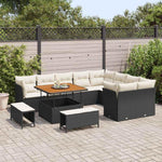Garden Sofa Set 12 Pieces with Cushions in Black and Cream, Weatherproof Poly Rattan Lounge Furniture for Patio and Balcony, Modular Corner Couch with Storage Space, Comfortable Outdoor Wooden