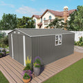 Outdoor Metal Storage Shed, 10x14 FT Galvanized Steel Garden Tool House with 796 Cu.Ft Capacity, Gray Double Door Utility Building with Windows, 7 LBS/SQ.FT Roof Load