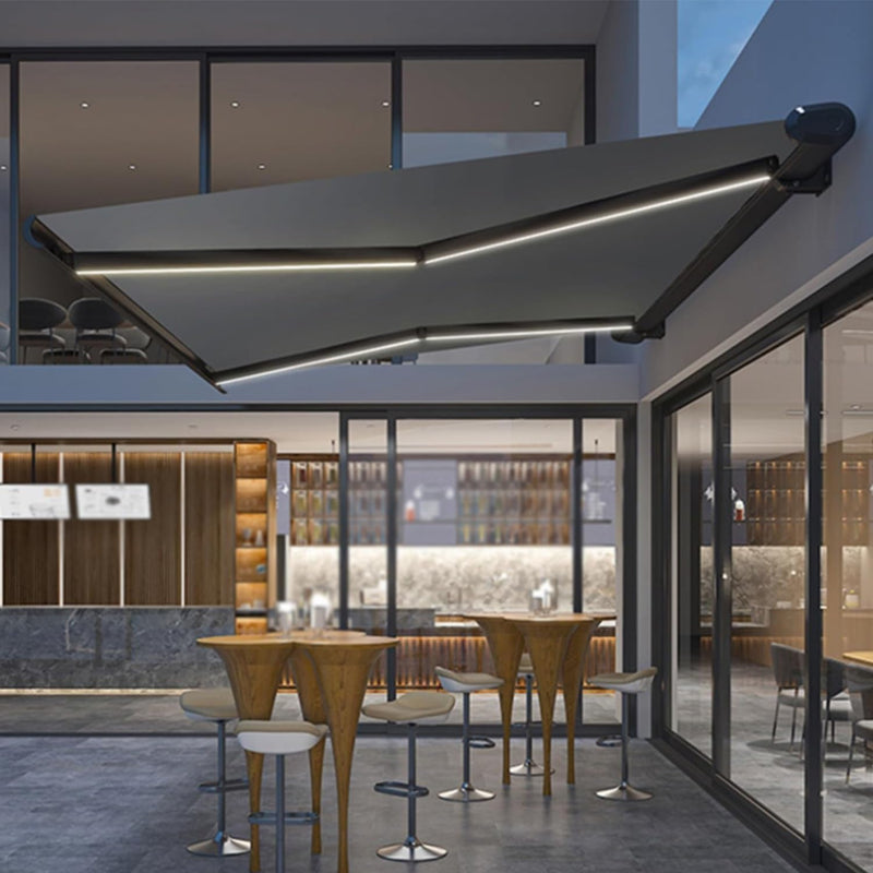 Electric Retractable Patio Garden Awning, Sunshade Shelter with LED Light, Waterproof & Sun-proof for Yard, Deck, Balcony(2.5m)