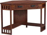 Leick Home 82430 Mission Corner Desk, Writing Computer Desk with Drop Front Keyboard Drawer, for Home Office, Solid Wood, Mission Oak