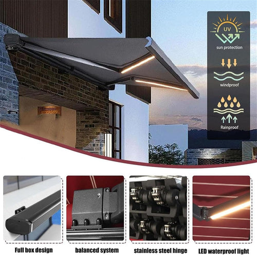 Automatic Retractable Patio Awning with Remote Control, Electric Aluminum Outdoor Canopy Shade for Garden, Balcony Deck