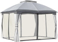 Marquee Metal Gazebo Canopy Party Tent Garden Patio Shelter with Netting Sidewalls & Double Tiered Roof