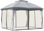 Marquee Metal Gazebo Canopy Party Tent Garden Patio Shelter with Netting Sidewalls & Double Tiered Roof