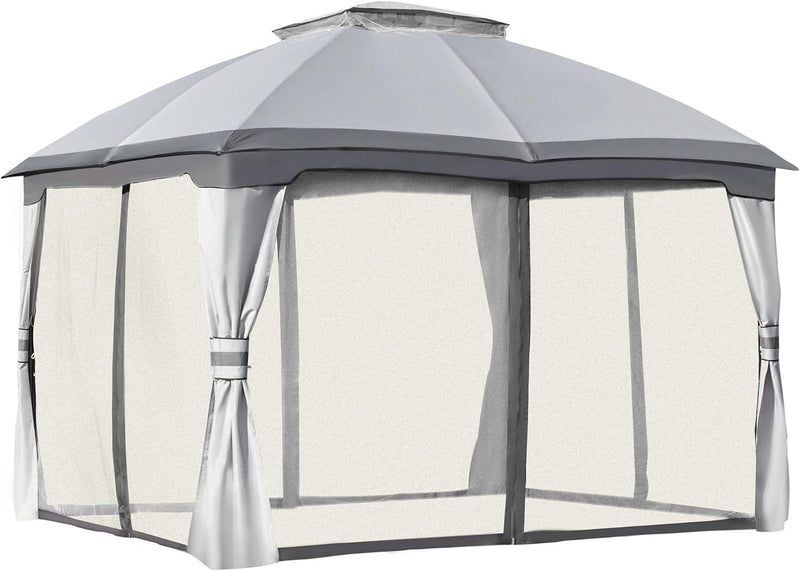 Marquee Metal Gazebo Canopy Party Tent Garden Patio Shelter with Netting Sidewalls & Double Tiered Roof