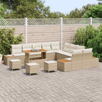 Garden Sofa Set with Cushions and Storage Space 14-Piece Beige Poly Rattan Weatherproof Outdoor Lounge Furniture for Garden Patio Balcony with Removable Cushions and Lightweight Aluminium