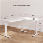 INNOVAR L Shaped Glass Standing Desk Adjustable Height, Dual Motor Electric Corner Standing Desk with Drawers, 63x55 inch Sit Stand up Desk with Splice Board for Home Office, White