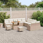 Garden Sofa Set 13 Pieces with Cushions in Beige and Cream, Polyrattan and Acacia Wood, Weatherproof Lounge Furniture for Patio and Balcony, with Storage Space and Comfortable Padding