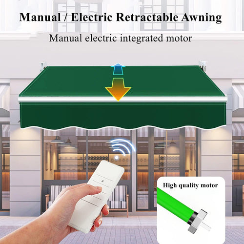 Electric Retractable Awning, Patio Window Door Outdoor Canopy with Remote Control & Manual Crank, Automatic Sunshade Shelter for Home Commercial, 118x98.4 Inch