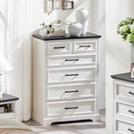 ACCOHOHO 6 Drawer Dresser, Farmhouse Chest of Drawers for Bedroom, 44" Tall Dresser with Large Metal Handles, Wood Drawer Organizer for Living Room, Hallway, Closet - White
