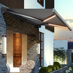 Retractable Patio Awning with LED Light, UV Heat Resistant Sunshade for Windows Doors, Ideal Courtyard Cafe Canopy