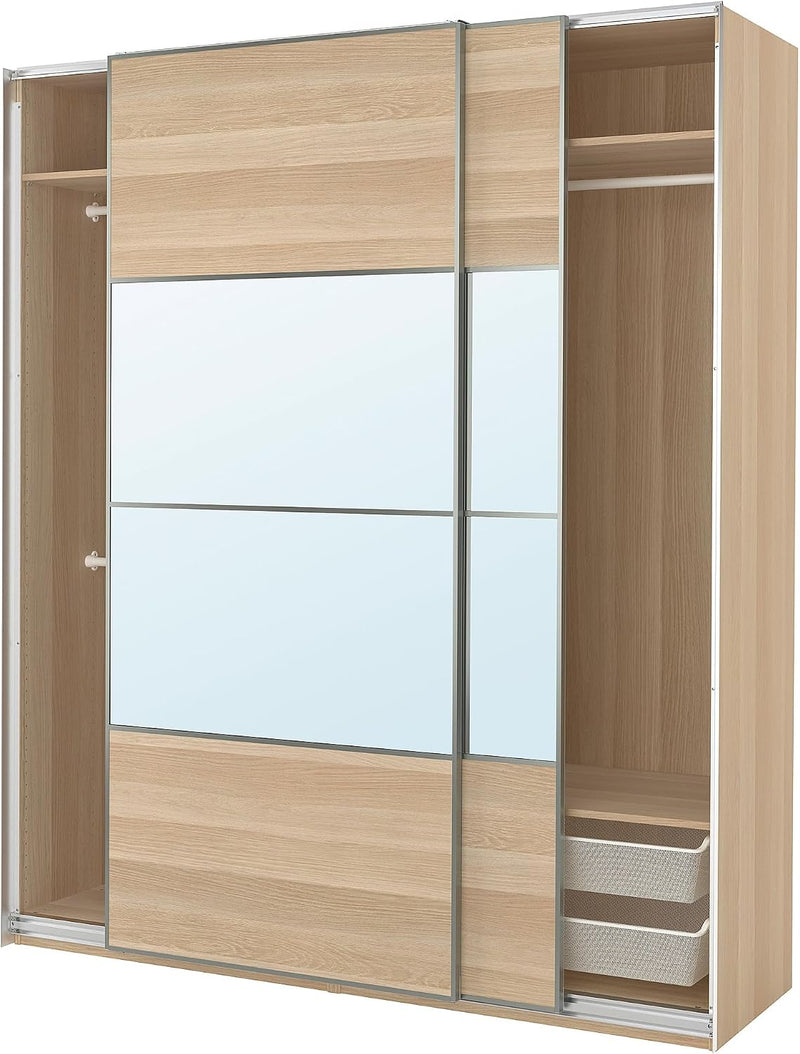 ProTuning PAX/MEHAMN/AULI Wardrobe with sliding doors, white stained oak effect double sided/white stained oak effect mirror glass, 200x66x236 cm
