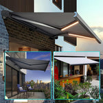 Outdoor Patio Awning - Electric Retractable Aluminum Shade with Remote Control & Light for Terrace, Garden, Balcony, Courtyard