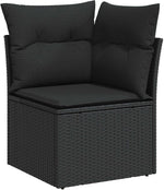 Garden Sofa Set with Cushions, 11 Pieces, Black Poly Rattan, Weatherproof Lounge Furniture for Garden, Patio and Balcony, Modular, Includes Padding, Wooden Frame, Comfortable and Durable