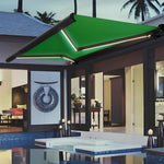 Motorized Retractable Patio Awning with LED Light, Full Box Design, Thickened Chain Arm, Aluminum Alloy Seat for Deck Yard
