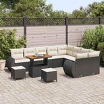 Garden Sofa Set 12 Pieces with Cushions Black Cream Polyrattan Weatherproof Lounge Furniture for Patio Balcony Modular Outdoor Two Seater with Storage Space and Table, Cosy and Space Saving