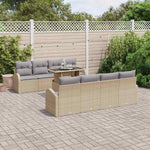 Garden Sofa Set 9 Pieces with Cushions and Storage Space Beige Poly Rattan Weatherproof Lounge Furniture for Garden Balcony Patio Comfortable Upholstery Outdoor