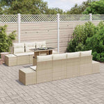 Garden Sofa Set with Cushions 8-Piece Beige and Cream Polyrattan Lounge Furniture for Garden Patio Balcony Weatherproof and Waterproof with Height-Adjustable Table and Cosy Cushions