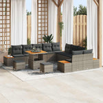 Garden Sofa Set Grey with Cushions, 13 Pieces, Made of Poly Rattan and Powder-Coated Steel for Garden, Balcony, Patio, Weatherproof Lounge Furniture with Storage Function and Table