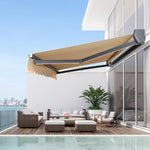 Motorized Electric Retractable Patio Awning with Lights, Paint Process, Curved Arm Chain Double Lamp, for Yard Balcony