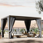 Metal Pergola with Hardtop Roof, Purple Leaf Pergola for Backyard, Aluminum Pergolas with Curtains, 10'x13' Gazebo for Garden,Patio,Black