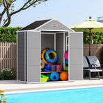 NicBex 6×5 Resin Outdoor Storage Shed with Floor & Window– All-Weather Lockable Small Tool Shed, Outdoor PP Plastic Garden Sheds & Outdoor Storage for Garden, Patio & Backyard – Light Gray