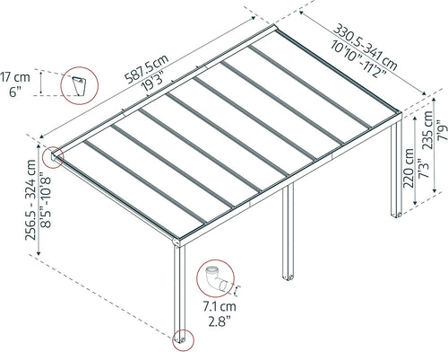Canopia by Palram Stockholm Aluminium Patio Canopy 3.4 x 5.9 Polycarbonate Hollow Panels Pergola 588 x 341 cm Grey for Roofing Your Patio
