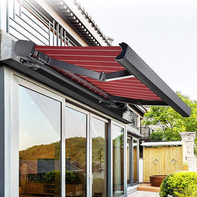 Retractable Patio Awning with LED Light, UV Heat Resistant Sunshade for Windows Doors, Ideal Courtyard Cafe Canopy