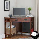 Leick Home 82430 Mission Corner Desk, Writing Computer Desk with Drop Front Keyboard Drawer, for Home Office, Solid Wood, Mission Oak