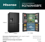 Hisense PureFlat RQ760N4SBFE 584L Total No Frost American Fridge Freezer Black Stainless Steel