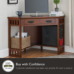 Leick Home 82430 Mission Corner Desk, Writing Computer Desk with Drop Front Keyboard Drawer, for Home Office, Solid Wood, Mission Oak
