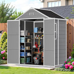 NicBex 6×5 Resin Outdoor Storage Shed with Floor & Window– All-Weather Lockable Small Tool Shed, Outdoor PP Plastic Garden Sheds & Outdoor Storage for Garden, Patio & Backyard – Light Gray