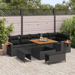 Garden Sofa Set with Cushions, 11 Pieces, Black Poly Rattan, Weatherproof Lounge Furniture for Garden, Patio and Balcony, Modular, Includes Padding, Wooden Frame, Comfortable and Durable