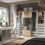ProTuning PAX/MEHAMN/AULI Wardrobe with sliding doors, white double sided/white stained oak effect mirror glass, 250x66x201 cm